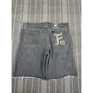 Fubu Jeans Mens 38 Black Denim Vintage Y2K Embroidered Baggy Wide Leg Cut Off